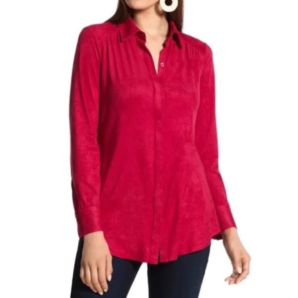Chico’s Red Faux Suede Reza Button-down Shirt, Size Med